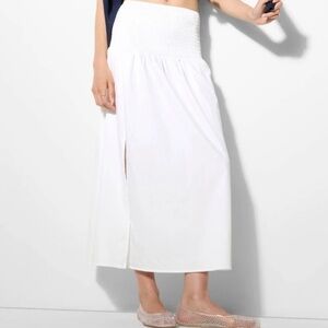 Wild Fable White Smocked Drop Waist Midi Skirt Size XL Boho Coastal Beachy
